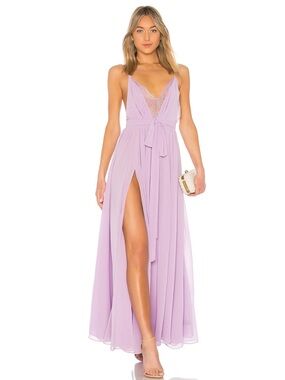 Michael Costello Lavender Justin Maxi Gown with Deep Thigh Slit